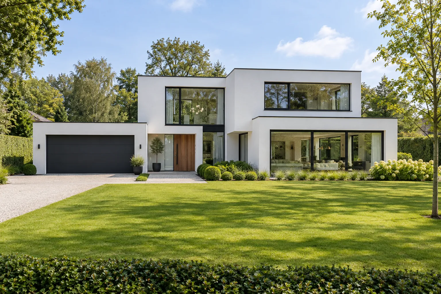 Villa contemporaine blanche aux grandes baies vitrées à Lasne
