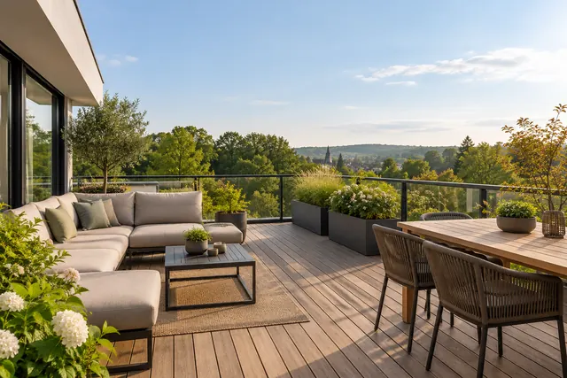 Terrasse arborée d’un appartement au dernier étage à Louvain-la-Neuve